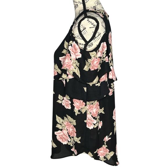 Fortune + Ivy MEDIUM Anwe Cold Shoulder Top - Stitch Fix Floral Chiffon Blouse - Picture 4 of 16